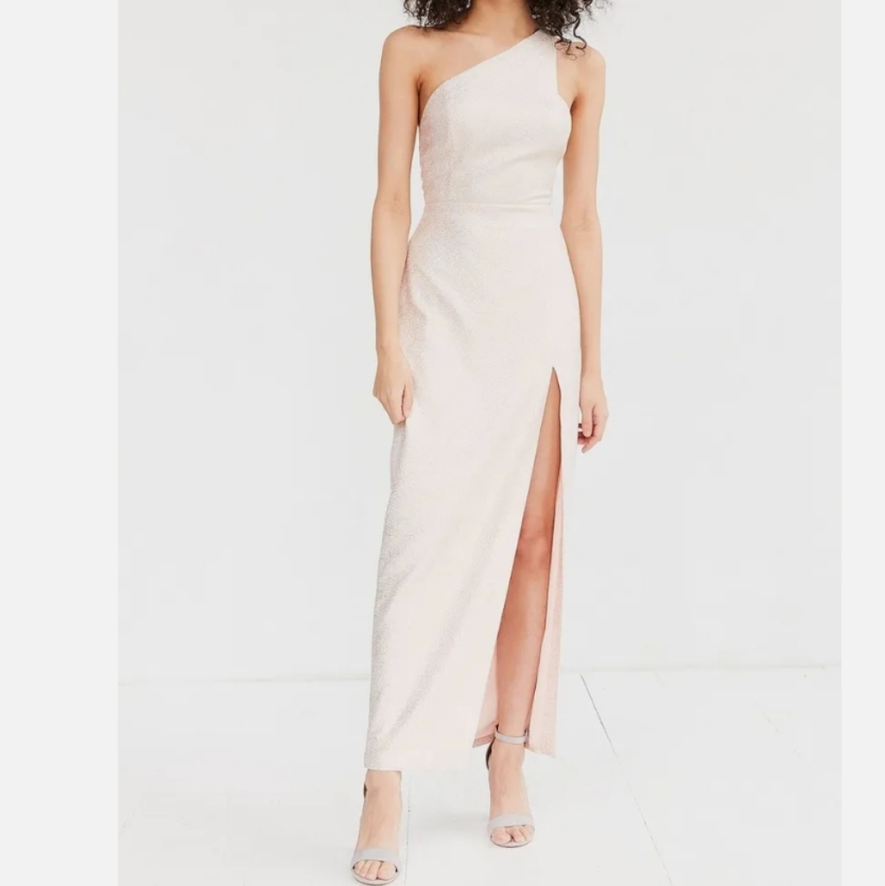 Urban Outfitters One-Shoulder Cream Maxi Dress with Thigh Slit